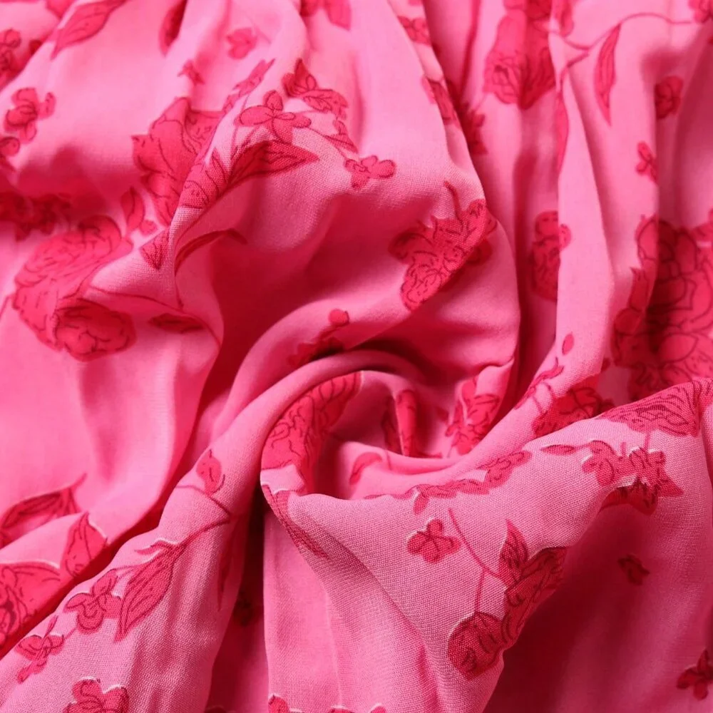 Rose Pink Boho Women's Plus Size Ditsy Floral Pleated Skirt